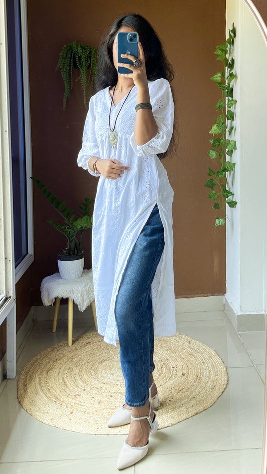 Gulzar Hakoba pure cotton White frock style dress