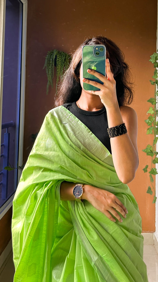 Light Green Bhagalpuri Cotton Linen Saree – TRR 006 Soft, Breathable & Elegant Draping