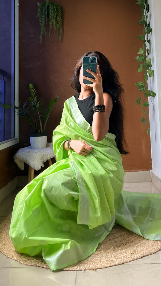 Light Green Bhagalpuri Cotton Linen Saree – TRR 006 Soft, Breathable & Elegant Draping