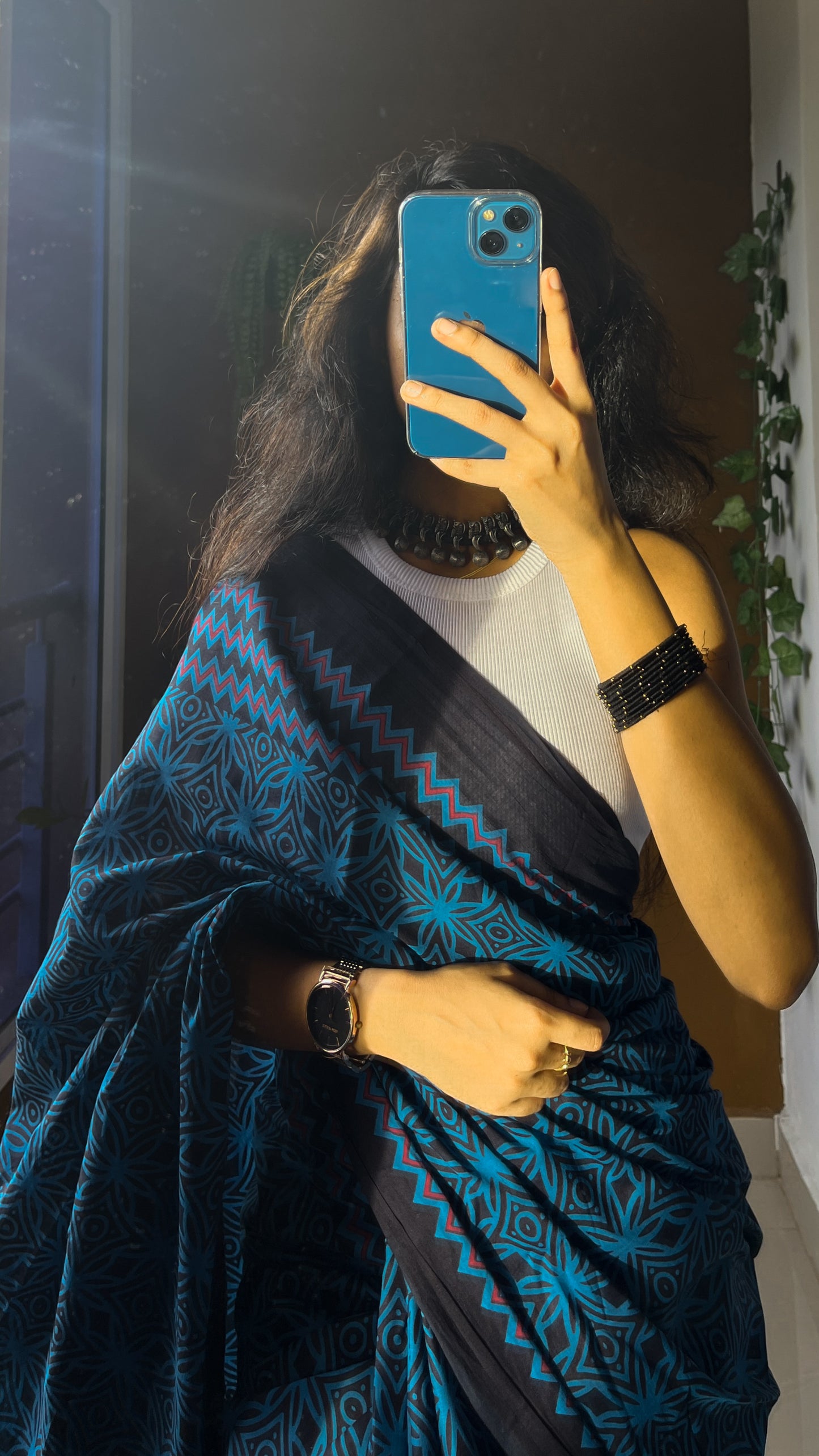Jaipuri Print Mul Cotton Indigo Blue Saree – TRN OO3