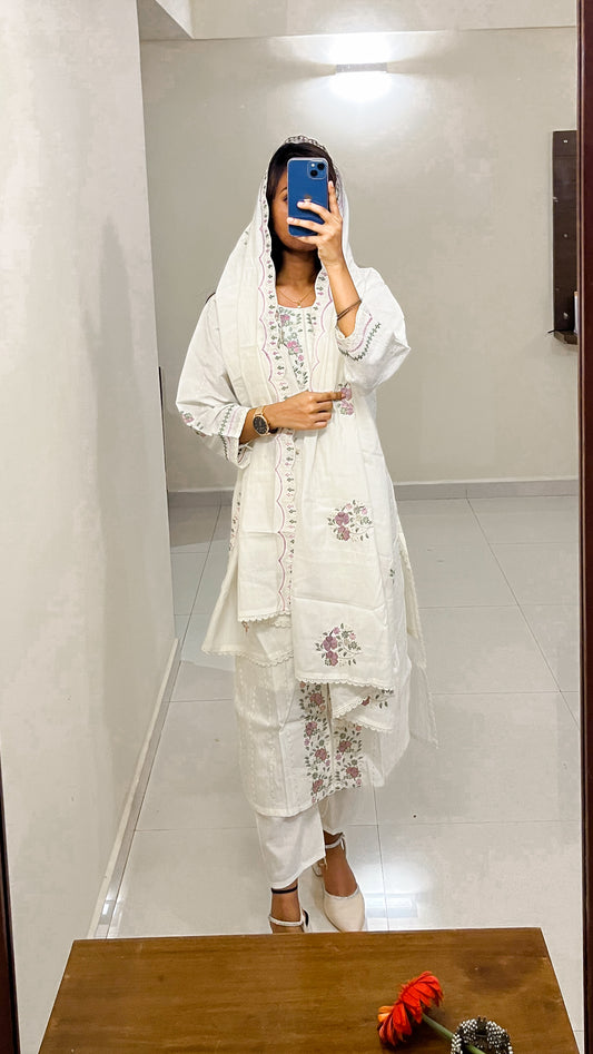 Mastani Premium Three piece White kurta set with Pant and Dupatta