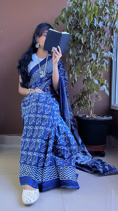 Bagru Print Mulmul Cotton Saree -TRN OO2