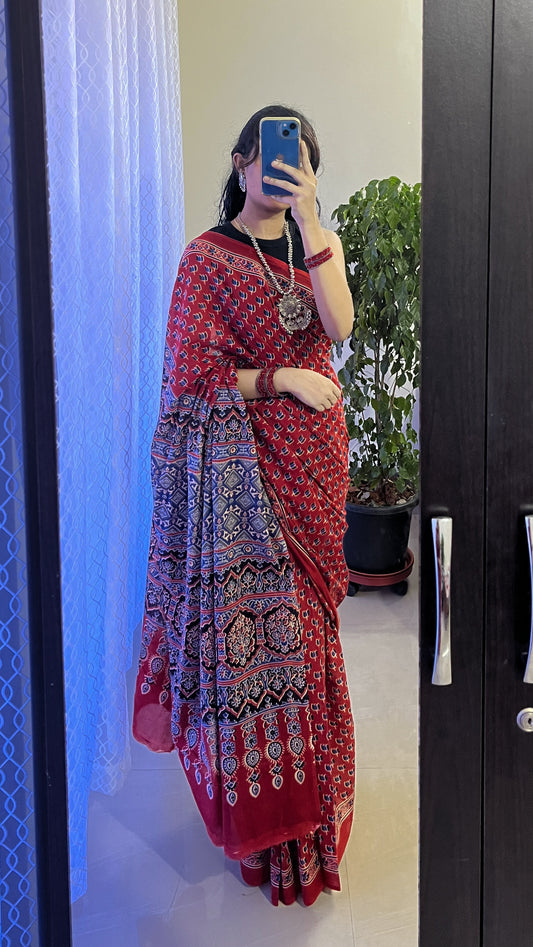 Bagru Print Pure Cotton Saree with Blouse Piece - TRT 004