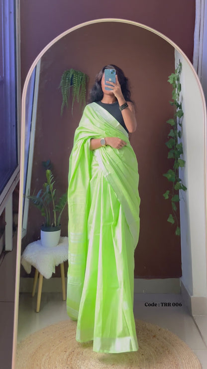 Light Green Bhagalpuri Cotton Linen Saree – TRR 006 Soft, Breathable & Elegant Draping